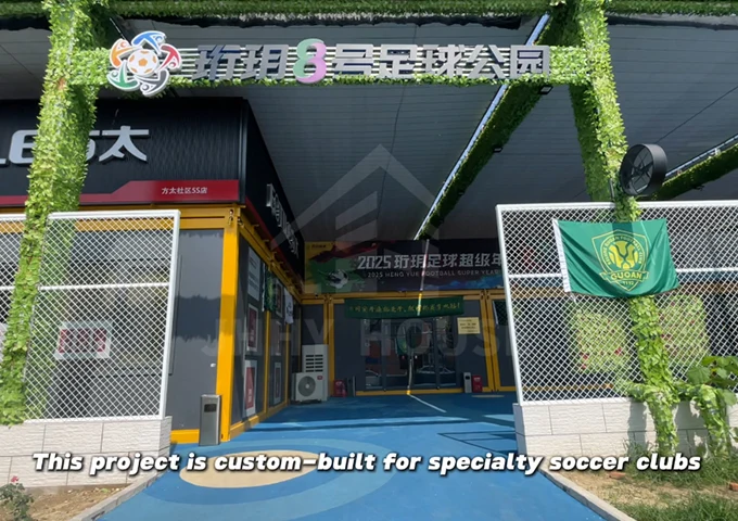 A high-end football club made up of multiple container houses