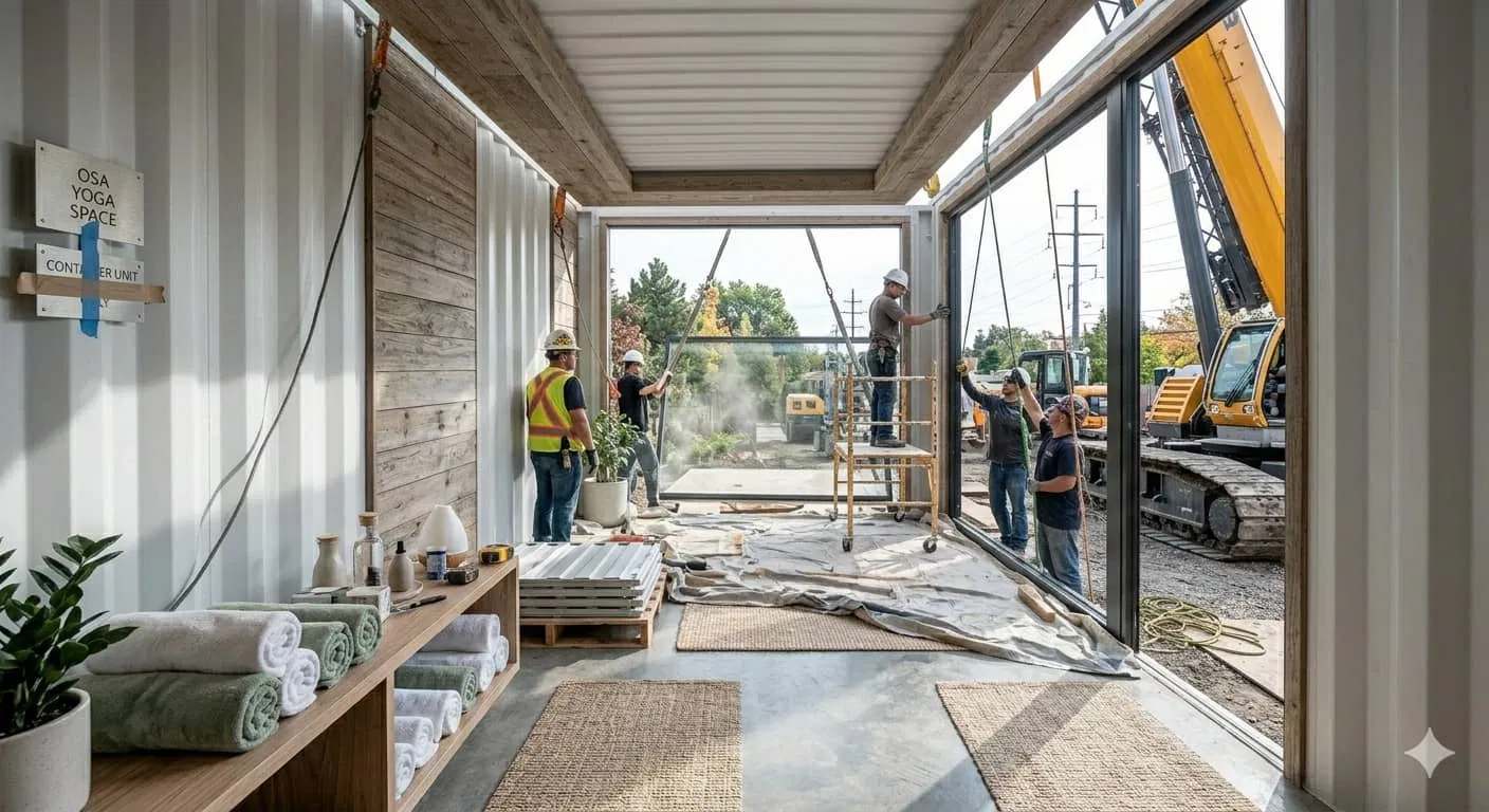 Prefab home being assembled quickly on-site
