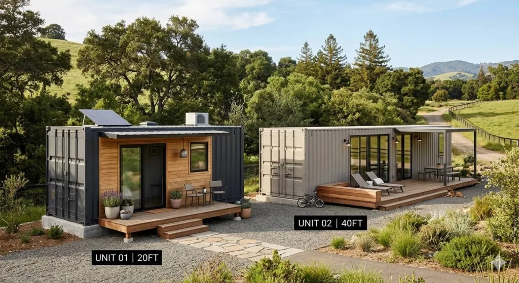 20ft and 40ft container homes compared side by side