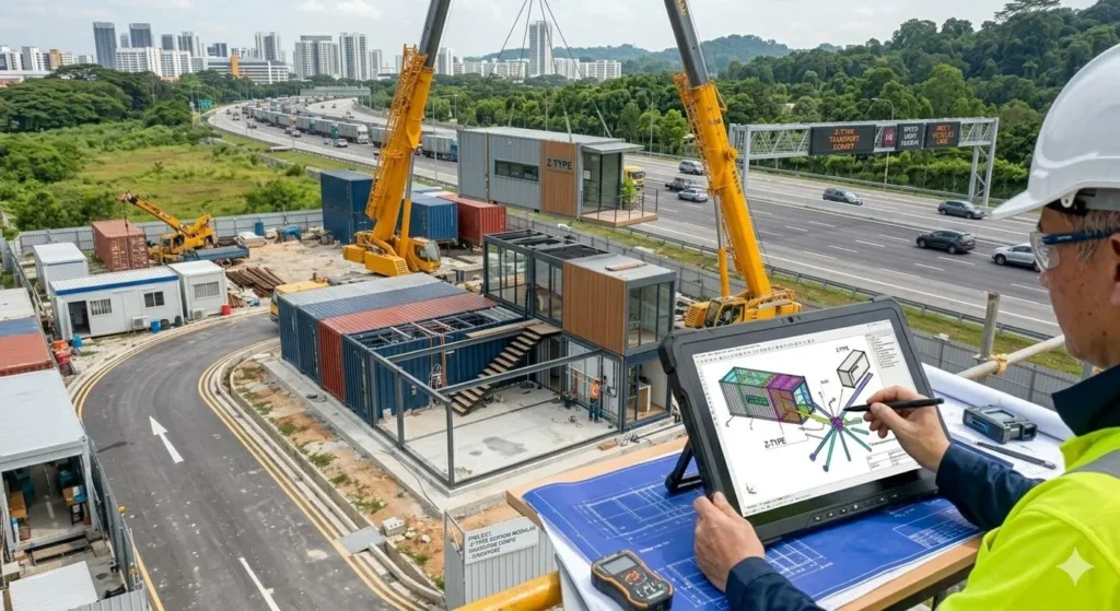 Engineer reviewing a customized modular building design