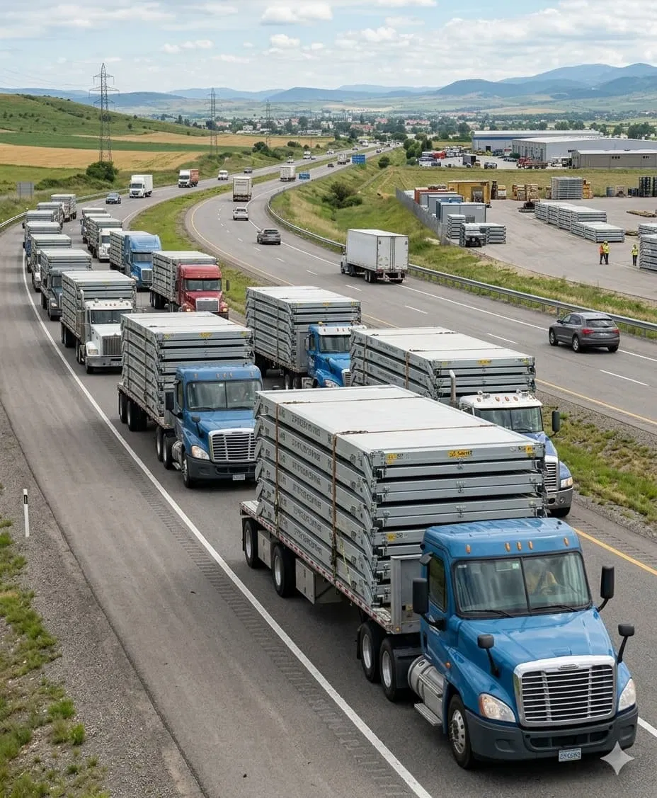 Economy Tier Container Houses Z-Type folding container houses being transported