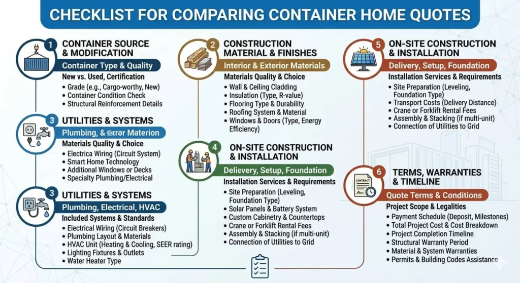 Checklist for comparing container house quotations